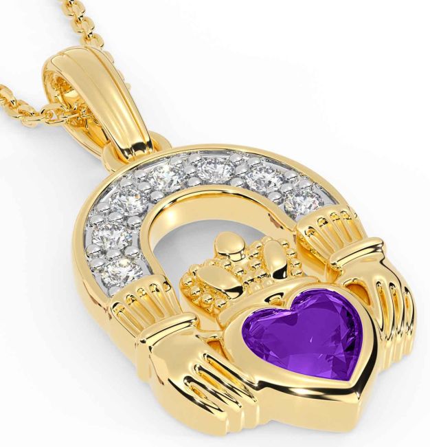 Diamond Amethyst Gold Claddagh Necklace