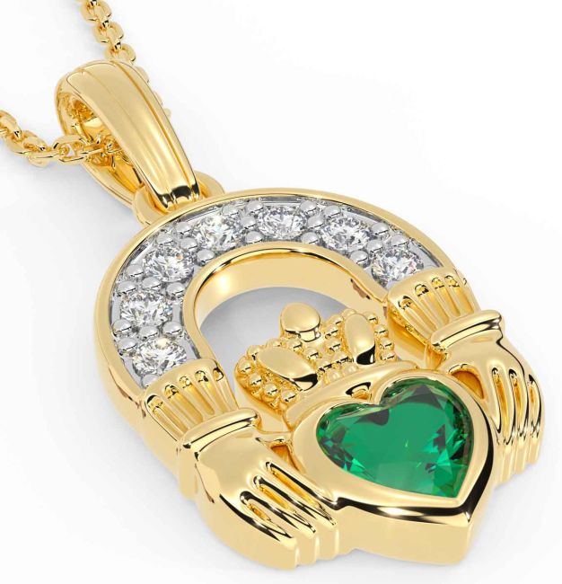 Diamond Emerald Gold Claddagh Necklace