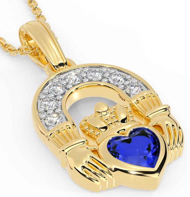 Diamond Sapphire Gold Claddagh Necklace