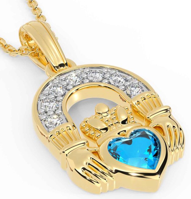 Diamond Topaz Gold Claddagh Necklace
