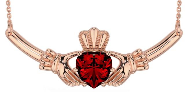 Garnet Rose Gold Silver Claddagh Necklace