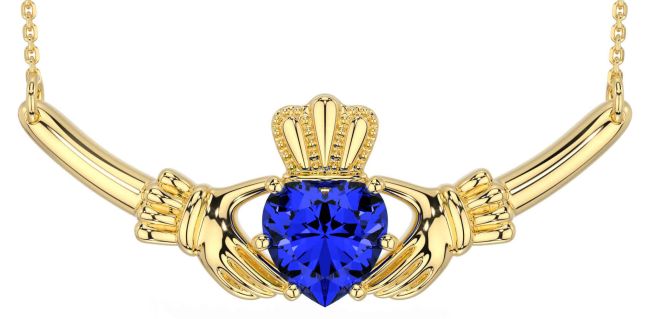 Sapphire Gold Silver Claddagh Necklace