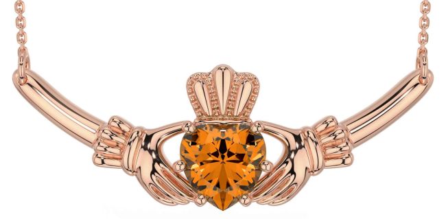 Citrine Rose Gold Claddagh Necklace