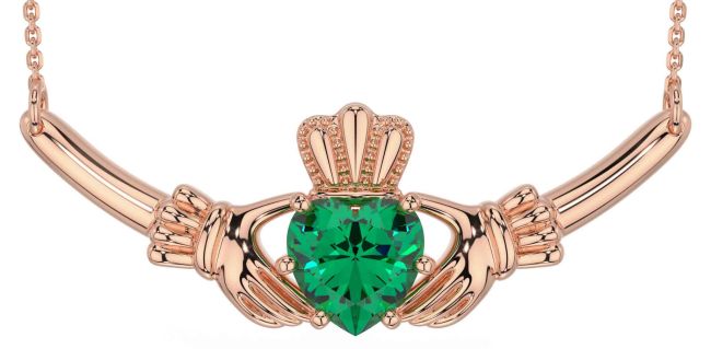 Emerald Rose Gold Claddagh Necklace