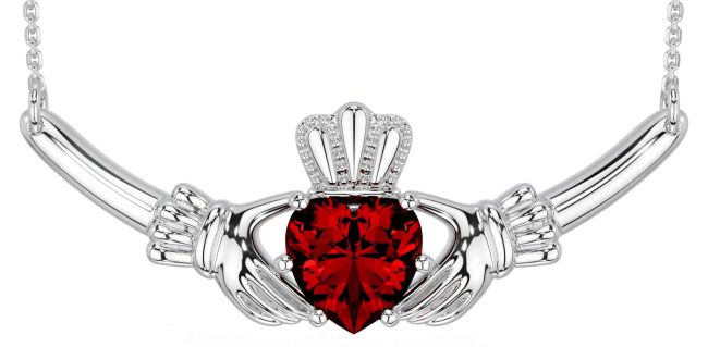 Garnet Silver Claddagh Necklace