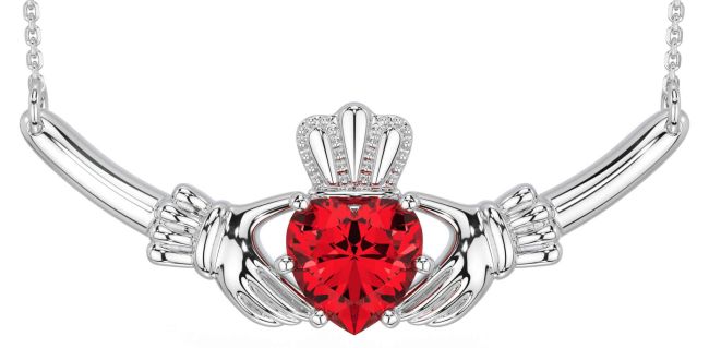 Ruby Silver Claddagh Necklace