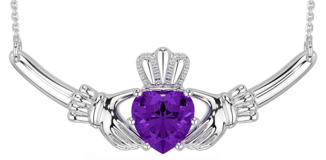 Amethyst White Gold Claddagh Necklace