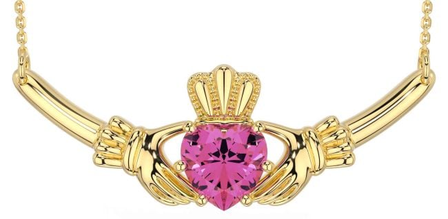 Pink Tourmaline Gold Claddagh Necklace