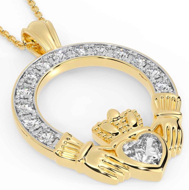 Diamond Gold Silver Claddagh Necklace