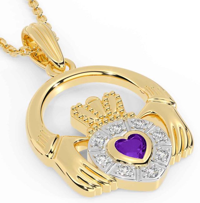 Diamond Amethyst Gold Claddagh Necklace