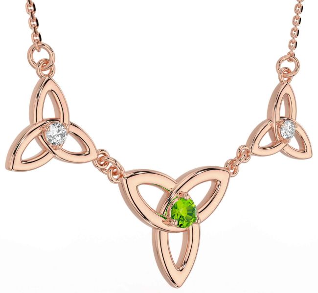 Diamond Peridot Rose Gold Silver Celtic Trinity Knot Necklace