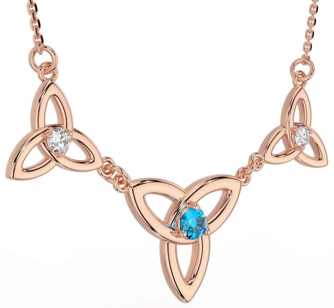 Diamond Topaz Rose Gold Silver Celtic Trinity Knot Necklace
