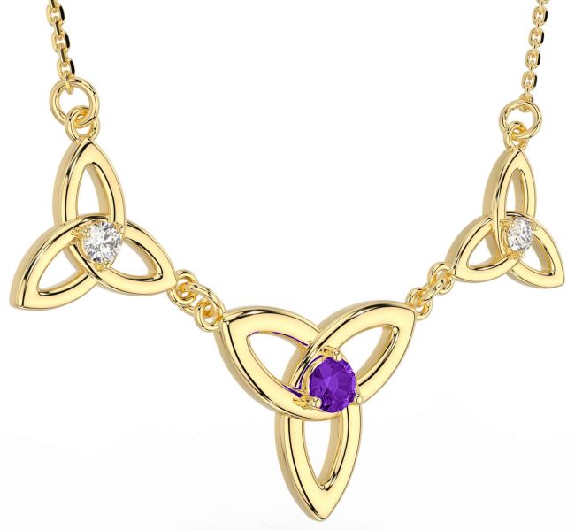 Diamond Amethyst Gold Silver Celtic Trinity Knot Necklace