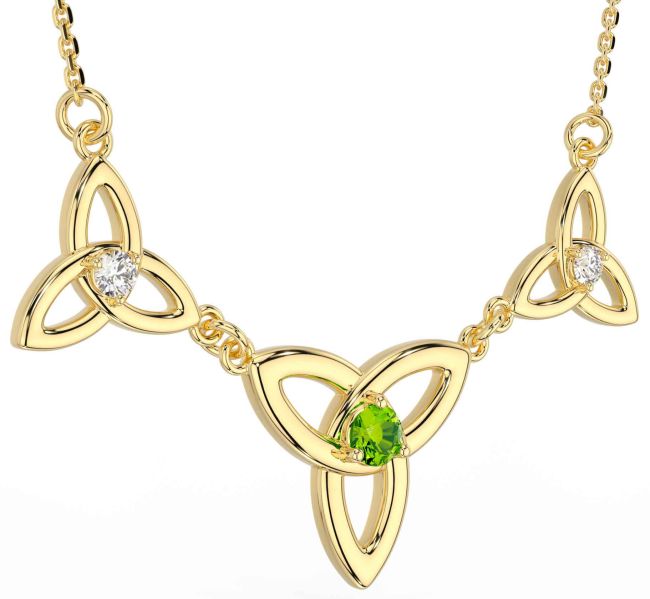 Diamond Peridot Gold Silver Celtic Trinity Knot Necklace