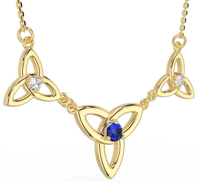 Diamond Sapphire Gold Silver Celtic Trinity Knot Necklace