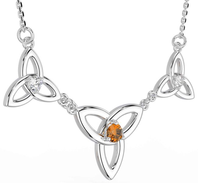Diamond Citrine Silver Celtic Trinity Knot Necklace
