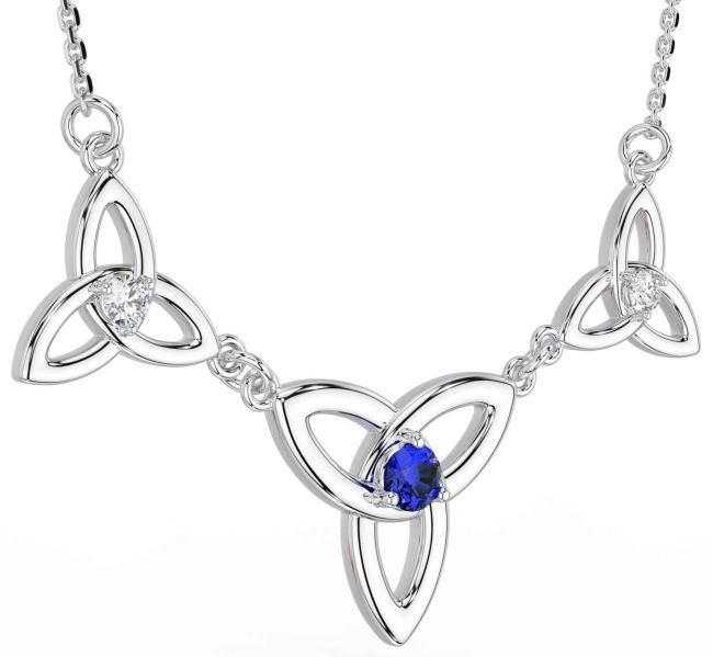 Diamond Sapphire White Gold Celtic Trinity Knot Necklace