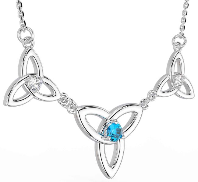 Diamond Topaz White Gold Celtic Trinity Knot Necklace