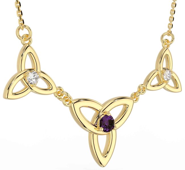 Diamond Alexandrite Gold Celtic Trinity Knot Necklace