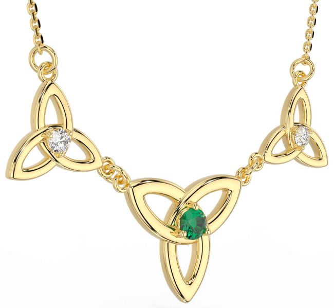 Diamond Emerald Gold Celtic Trinity Knot Necklace