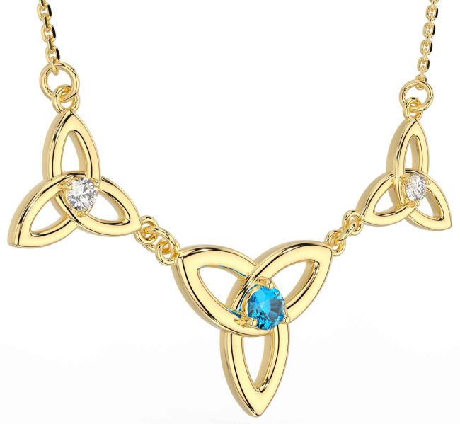 Diamond Topaz Gold Celtic Trinity Knot Necklace