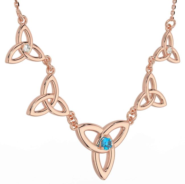 Diamond Topaz Rose Gold Silver Celtic Trinity Knot Necklace