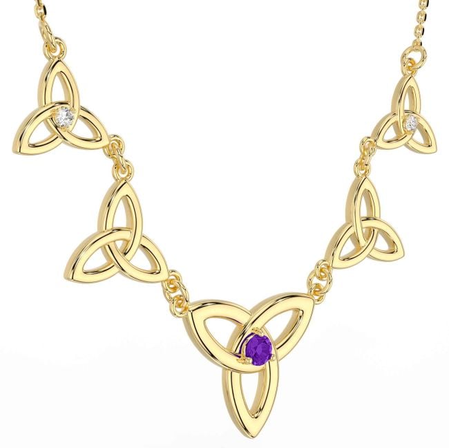Diamond Amethyst Gold Silver Celtic Trinity Knot Necklace