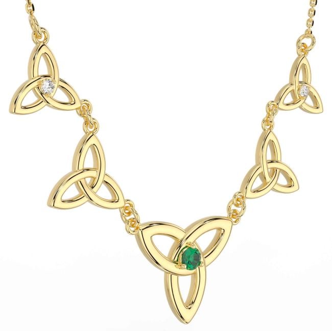 Diamond Emerald Gold Silver Celtic Trinity Knot Necklace