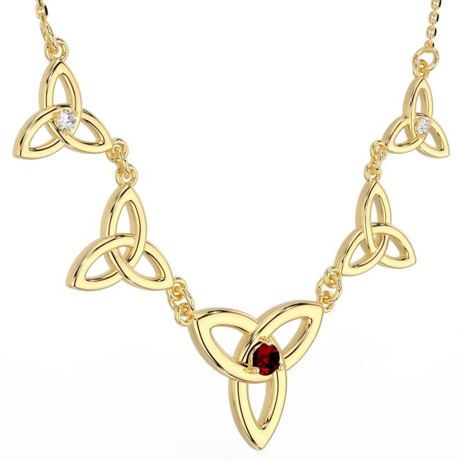 Aur Granat Diamant Colier argint celtic Trinity nod