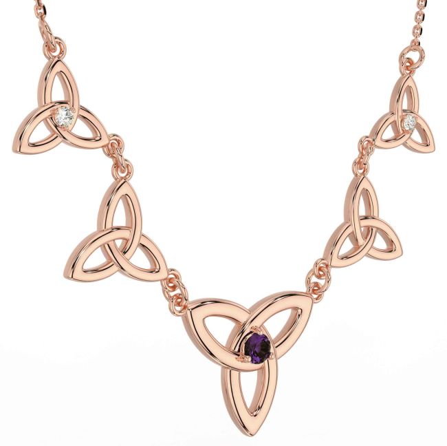 Diamond Alexandrite Rose Gold Celtic Trinity Knot Necklace