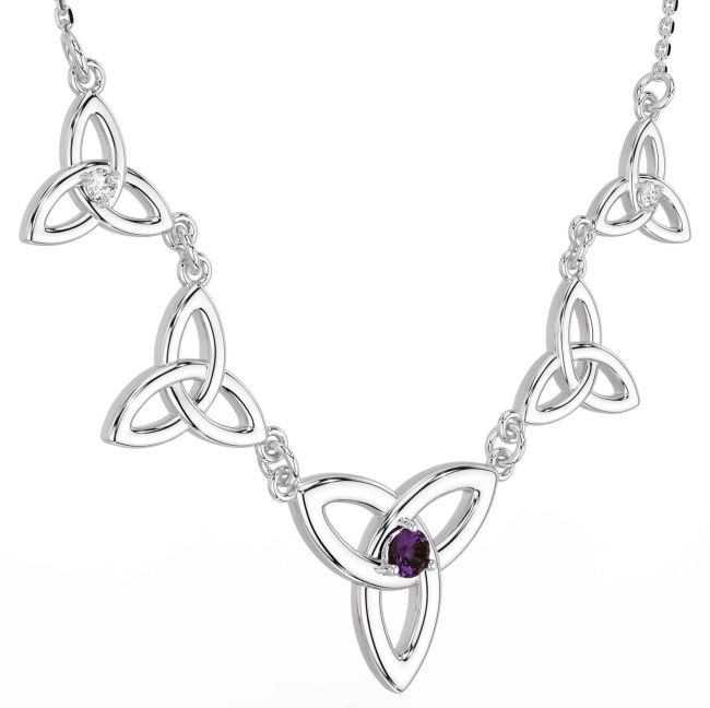 Diamond Alexandrite Silver Celtic Trinity Knot Necklace