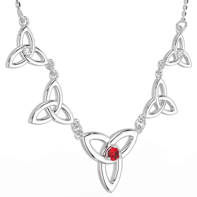 Diamond Ruby White Gold Celtic Trinity Knot Necklace