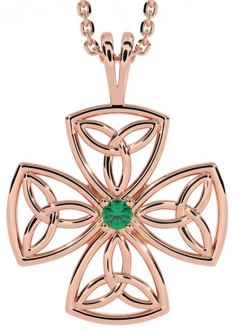 Emerald Rose Gold Silver Celtic Trinity Knot Necklace