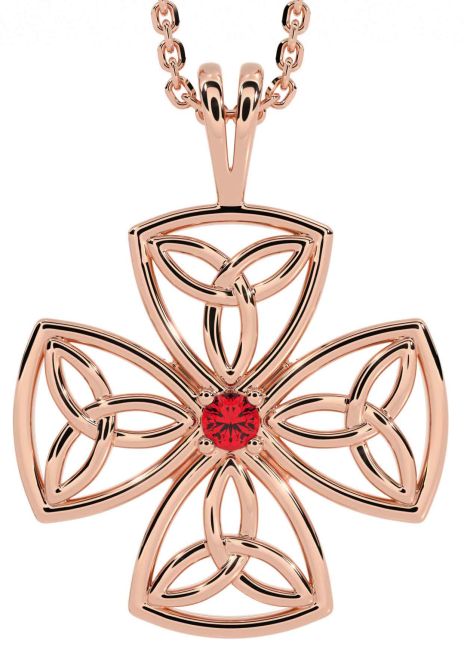 Ruby Rose Gold Silver Celtic Trinity Knot Necklace