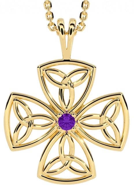 Amethyst Gold Silver Celtic Trinity Knot Necklace