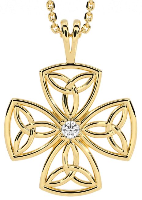 Diamond Gold Silver Celtic Trinity Knot Necklace