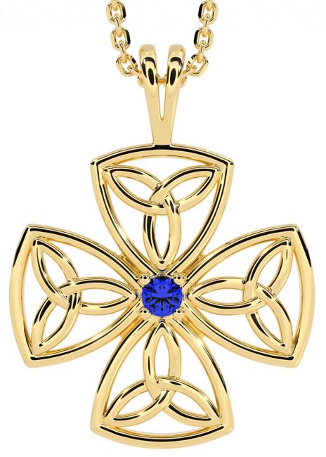 Sapphire Gold Silver Celtic Trinity Knot Necklace