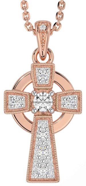 Diamond Rose Gold Celtic Cross Necklace