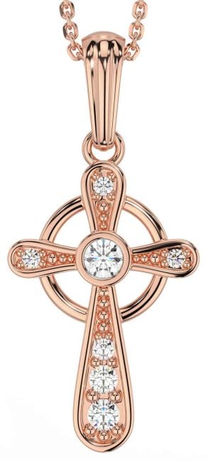 Diamond Rose Gold Silver Celtic Cross Necklace