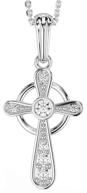 Diamond Silver Celtic Cross Necklace