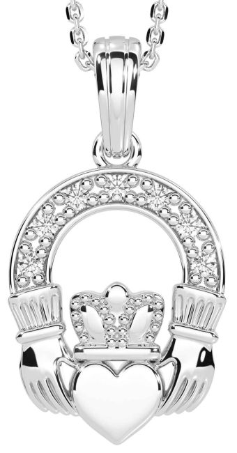 Diamond White Gold Claddagh Necklace