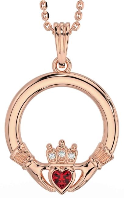 Diamond Ruby Rose Gold Silver Claddagh Necklace