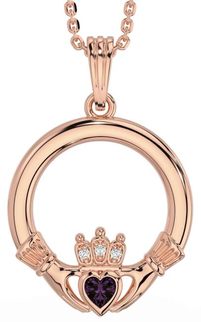 Diamond Alexandrite Rose Gold Claddagh Necklace