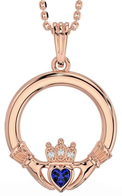 Diamond Sapphire Rose Gold Claddagh Necklace