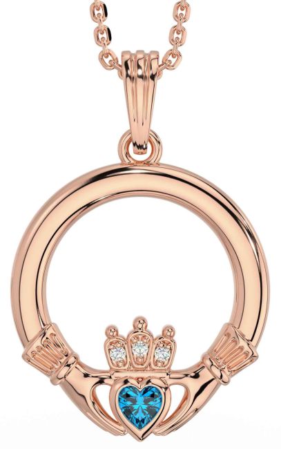 Diamond Topaz Rose Gold Claddagh Necklace