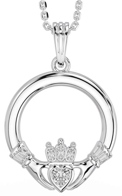 Diamond White Gold Claddagh Necklace