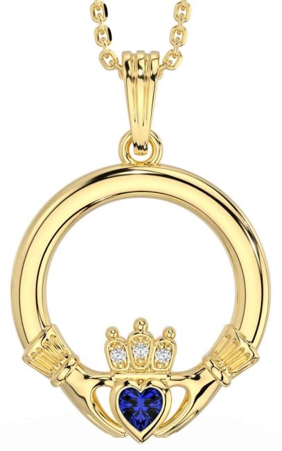Diamond Sapphire Gold Claddagh Necklace