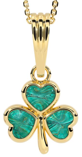 Green Agate Gold Shamrock Necklace