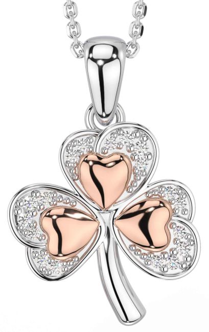 Diamond White Rose Gold Shamrock Necklace