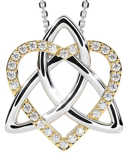 Diamond Gold Silver Celtic Trinity Knot Heart Necklace